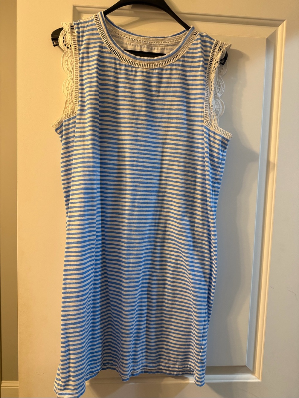 Lilly Pulitzer Blue and White Striped Lace-Trim Mini Dress